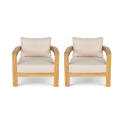 Christopher Knight Home Orrin Outdoor Tub Design Acacia Wood Club Chair With Open Slat Back, Beige/Light Teak