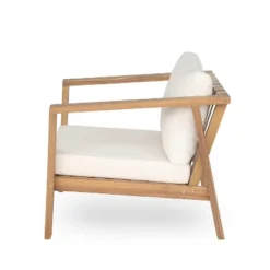 Christopher Knight Home Fraser Patio Slat Design Acacia Wood Club Chair With Cushion, Beige/Light Teak -Ckhome2u Store GUEST aef95f5a 2114 4c7e b08a fc8c551c3126