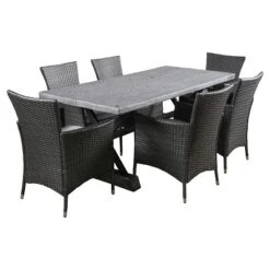 Capri 7pc Light Weight Concrete Patio Dining Set With Cushions - Gray - Christopher Knight Home