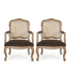 Set Of 2 Andrea French Country Wood And Cane Upholstered Dining Armchairs - Christopher Knight Home -Ckhome2u Store GUEST b651ad10 0e74 4fef 8ff7 3461b4d94982