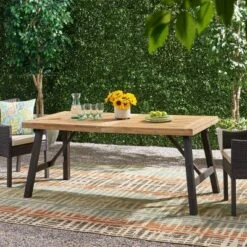 Christopher Knight Home Borocay 70.5" Outdoor Acacia Wood Dining Table With Slatted Top And H-Frame Base