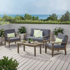Peyton 4pc Acacia Wood Seating Set Gray/Dark Gray - Christopher Knight Home: Outdoor Conversation Furniture, Weather-Resistant Cushions -Ckhome2u Store GUEST ba452db5 0c8d 44e2 b2b9 05af1d036dc2