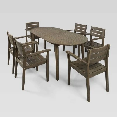 Christopher Knight Home 7pc Stamford Acacia Patio Dining Set Gray 1 Christopher Knight Home 7pc Stamford Acacia Patio Dining Set Gray