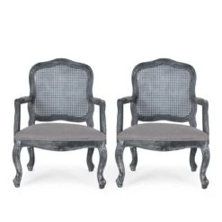 Set Of 2 Andrea French Country Wood And Cane Upholstered Dining Armchairs - Christopher Knight Home -Ckhome2u Store GUEST bdad5f66 0f30 4502 950c c9a2e420e6d9