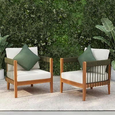 Christopher Knight Home Clifton Patio Rustic Acacia And Rope Upholstered Club Chair With Curved Back (Set Of 2) 11 Christopher Knight Home Clifton Patio Rustic Acacia And Rope Upholstered Club Chair With Curved Back (Set Of 2) - Image 11