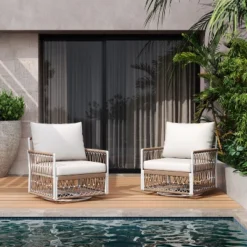 Christopher Knight Home Milles 360° Swivel Bohemian Patio Lounge Chair With Handwoven Rope And Cushions (Set Of 2) -Ckhome2u Store GUEST bec7dec2 bf5c 48c0 8353 16367ae3cb46