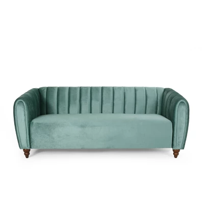 Richland Modern Glam Velvet Channel Stitch 3 Seater Sofa - Christopher Knight Home 9 Richland Modern Glam Velvet Channel Stitch 3 Seater Sofa - Christopher Knight Home - Image 9