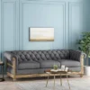Saragus Chesterfield Tufted 3 Seater Sofa With Nailhead Trim Charcoal/Dark Brown - Christopher Knight Home