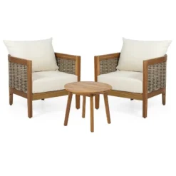 Christopher Knight Home Burchett 3 Piece Patio Acacia Wood And Faux Rattan Chat Set With Cushions -Ckhome2u Store GUEST c67945ff 594b 4cb8 b96b 4dd03fda9b4c
