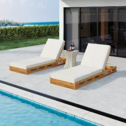 Christopher Knight Home Alfred Outdoor Acacia Wood Adjustable Chaise Lounge With 3-Fold Water-Resistant Cushion (Set Of 2) -Ckhome2u Store GUEST c6fd8dce e342 4e82 8eba 43a103d84127