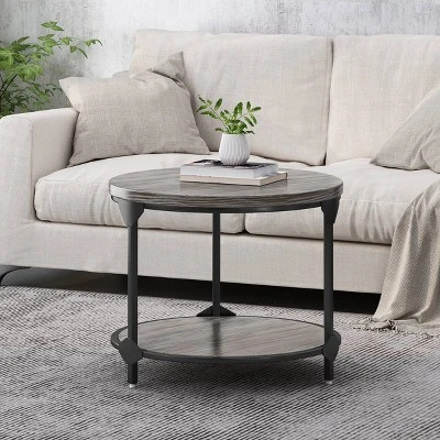 Cedarhurst Modern Industrial Round Coffee Table Gray/Black - Christopher Knight Home: Sturdy Iron Frame, Open Shelf 1 Cedarhurst Modern Industrial Round Coffee Table Gray/Black - Christopher Knight Home: Sturdy Iron Frame, Open Shelf