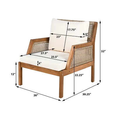 Christopher Knight Home Grania Patio Rattan And Acacia Wood Club Chair With Cushion, Brown/Cream 2 Christopher Knight Home Grania Patio Rattan And Acacia Wood Club Chair With Cushion, Brown/Cream - Image 2