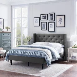 Queen Roz Upholstered Traditional Bed Charcoal Gray - Christopher Knight Home