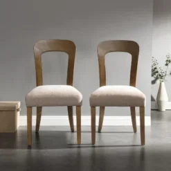 Set Of 2 Elegant Wooden Dining Chairs With Chenille Upholstered Seat, Solid Rubberwood Frame - Christopher Knight Home