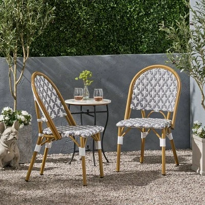 Louna 2pk Outdoor French Bistro Chairs With Bamboo Finish - Gray/White - Christopher Knight Home 1 Louna 2pk Outdoor French Bistro Chairs With Bamboo Finish - Gray/White - Christopher Knight Home