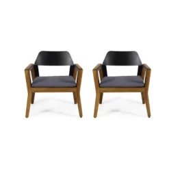 Christopher Knight Home Soho Outdoor Acacia Wood And Iron Club Chairs With Cushion (Set Of 2), Black/Dark Gray