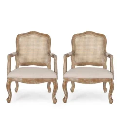 Set Of 2 Andrea French Country Wood And Cane Upholstered Dining Armchairs - Christopher Knight Home -Ckhome2u Store GUEST ce6f7316 eedf 4b44 80a0 c8f7c723ab13