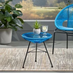 Rattan Outdoor End Table With Tempered Glass Top, 17.75" Round Patio Side Table, Outdoor Accent Table -Christopher Knight Home