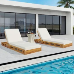 Christopher Knight Home Alfred Outdoor Acacia Wood Adjustable Chaise Lounge With 3-Fold Water-Resistant Cushion (Set Of 2)