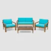 Santa Ana 4pc Acacia Wood Chat Set Teak/Teal - Christopher Knight Home -Ckhome2u Store GUEST d39cff80 c75e 4c7f 93f5 31b5bf23d3fc