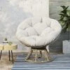 35"W Patio Accent Chair Swivel Chair Wicker Lounge Chair With Cushion, Bowl-shaped Design And Rattan Frame, For Balcony Garden-Christopher Knight Home