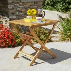 Positano Acacia Wood Foldable Square Bistro Table - Natural Christopher Knight Home