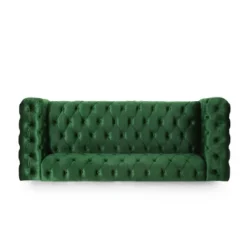 Sagewood Contemporary Velvet Tufted 3 Seater Sofa Emerald/Espresso - Christopher Knight Home -Ckhome2u Store GUEST da7d69f2 8bf2 4b4a bd05 09744fa197e2