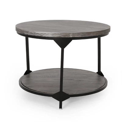 Cedarhurst Modern Industrial Round Coffee Table Gray/Black - Christopher Knight Home: Sturdy Iron Frame, Open Shelf 3 Cedarhurst Modern Industrial Round Coffee Table Gray/Black - Christopher Knight Home: Sturdy Iron Frame, Open Shelf - Image 3