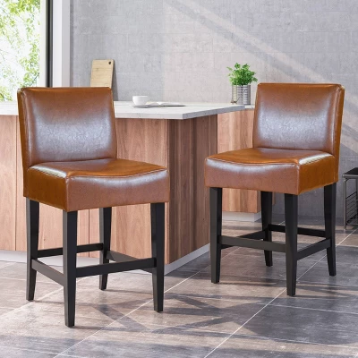 Set Of 2 25.5" Lopez Leather Counter Height Barstools - Christopher Knight Home 7 Set Of 2 25.5" Lopez Leather Counter Height Barstools - Christopher Knight Home - Image 7