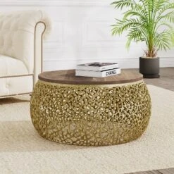 Christopher Knight Home Mandi Modern Aluminium And Mango Wood Handcrafted Round Coffee Table -Ckhome2u Store GUEST dcc899eb b9c1 4e14 a3d5 bf04c11c2e93