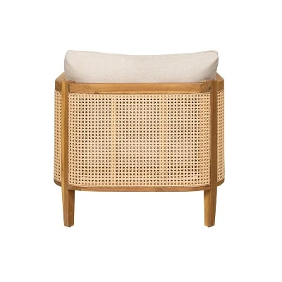 Christopher Knight Home Maciej Patio Rustic Acacia Wood Upholstered Club Chair With Rattan-Wrapped Frame, Teak/Beige 4 Christopher Knight Home Maciej Patio Rustic Acacia Wood Upholstered Club Chair With Rattan-Wrapped Frame, Teak/Beige - Image 4