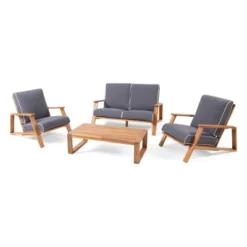 Paloma Outdoor Acacia Wood 4 Seater Chat Set With Cushions: Weather-Resistant - Christopher Knight Home -Ckhome2u Store GUEST dd74fc74 e7db 477c b4c4 85599dbd42de
