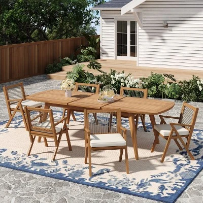 Christopher Knight Home Reynard 7 Piece Expandable Outdoor Dining Set With Acacia Wood Table And Rope Back Chairs 12 Christopher Knight Home Reynard 7 Piece Expandable Outdoor Dining Set With Acacia Wood Table And Rope Back Chairs - Image 12
