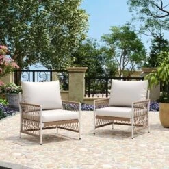 Christopher Knight Home Miles Bohemian Patio Lounge Chair With Handwoven Rope And Cushions (Set Of 2)