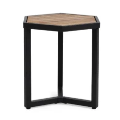 Christopher Knight Home Nahanni Outdoor Industrial Acacia Wood And Iron Side Table, Teak/Black