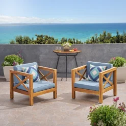 Christopher Knight Home Brava Outdoor Acacia Wood Club Chairs With Water Resistant Cushions (Set Of 2) -Ckhome2u Store GUEST e7272382 a2a1 4543 9599 db625f70692e