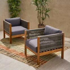 Christopher Knight Home Laurel Outdoor Acacia Wood And Rope Club Chair With Cushions