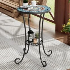 Christopher Knight Home Jaxon Patio Iron And Ceramic Tile Accent Table With Shelf