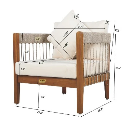 Christopher Knight Home Clifton Patio Rustic Acacia And Rope Upholstered Club Chair With Curved Back (Set Of 2) 2 Christopher Knight Home Clifton Patio Rustic Acacia And Rope Upholstered Club Chair With Curved Back (Set Of 2) - Image 2