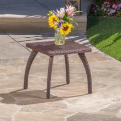 Wicker Outdoor End Table, 17.7" Square Patio Accent Table With Iron Frame, Rattan Patio End Table, Outdoor Side Table -Christopher Knight Home -Ckhome2u Store GUEST ee4b3386 2cde 4b1c 8308 fdceee2880fa