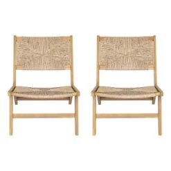 Christopher Knight Home Karla Outdoor Rustic Acacia Wood And Rattan Armless Lounge Chair (Set Of 2)