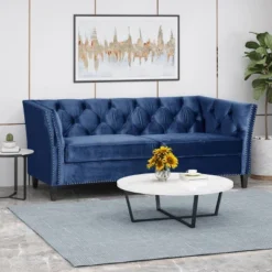 Chatwin Contemporary Tufted Velvet Sofa Dark Blue - Christopher Knight Home