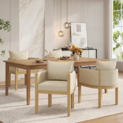 Christopher Knight Home Keera Modern Rubberwood Linen Upholstered Armchairs (Set Of 4) -Ckhome2u Store GUEST fb3fc5ff 8b07 40cc 850e 08a23f8e604d