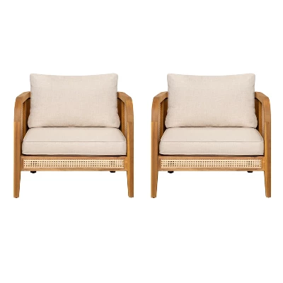 Christopher Knight Home Maciej Patio Rustic Acacia Wood Upholstered Club Chair With Rattan-Wrapped Frame, Teak/Beige 1 Christopher Knight Home Maciej Patio Rustic Acacia Wood Upholstered Club Chair With Rattan-Wrapped Frame, Teak/Beige