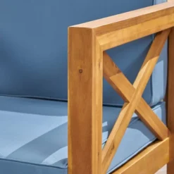 Brava 2pk Acacia Wood Club Chairs - Teak/Blue - Christopher Knight Home: Mid-Century Modern, Weather-Resistant