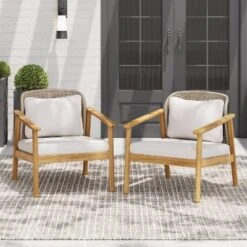 Christopher Knight Home Adcock Patio Woven Rope Acacia Wood Club Chair With Cushion (Set Of 2), Brown