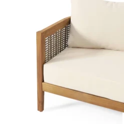 Burchett Outdoor Acacia Wood/Wicker Round 3 Seater Sofa With Cushions - Christopher Knight Home: Weather-Resistant Patio Furniture -Ckhome2u Store GUEST fd8afaf3 54e6 4e20 9c58 d4da052b5768