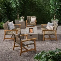 Christopher Knight Home Augusta Outdoor Acacia Wood And Wicker 6 Seater Chat Set With Fire Pit -Ckhome2u Store GUEST fdbbe0df ebc4 4ead adeb 3c0cbcbfc337