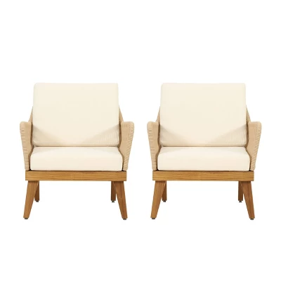 2pk Annisa Outdoor Acacia Wood Club Chairs With Cushions: Rope Weave, UV & Weather-Resistant - Christopher Knight Home 8 2pk Annisa Outdoor Acacia Wood Club Chairs With Cushions: Rope Weave, UV & Weather-Resistant - Christopher Knight Home - Image 8